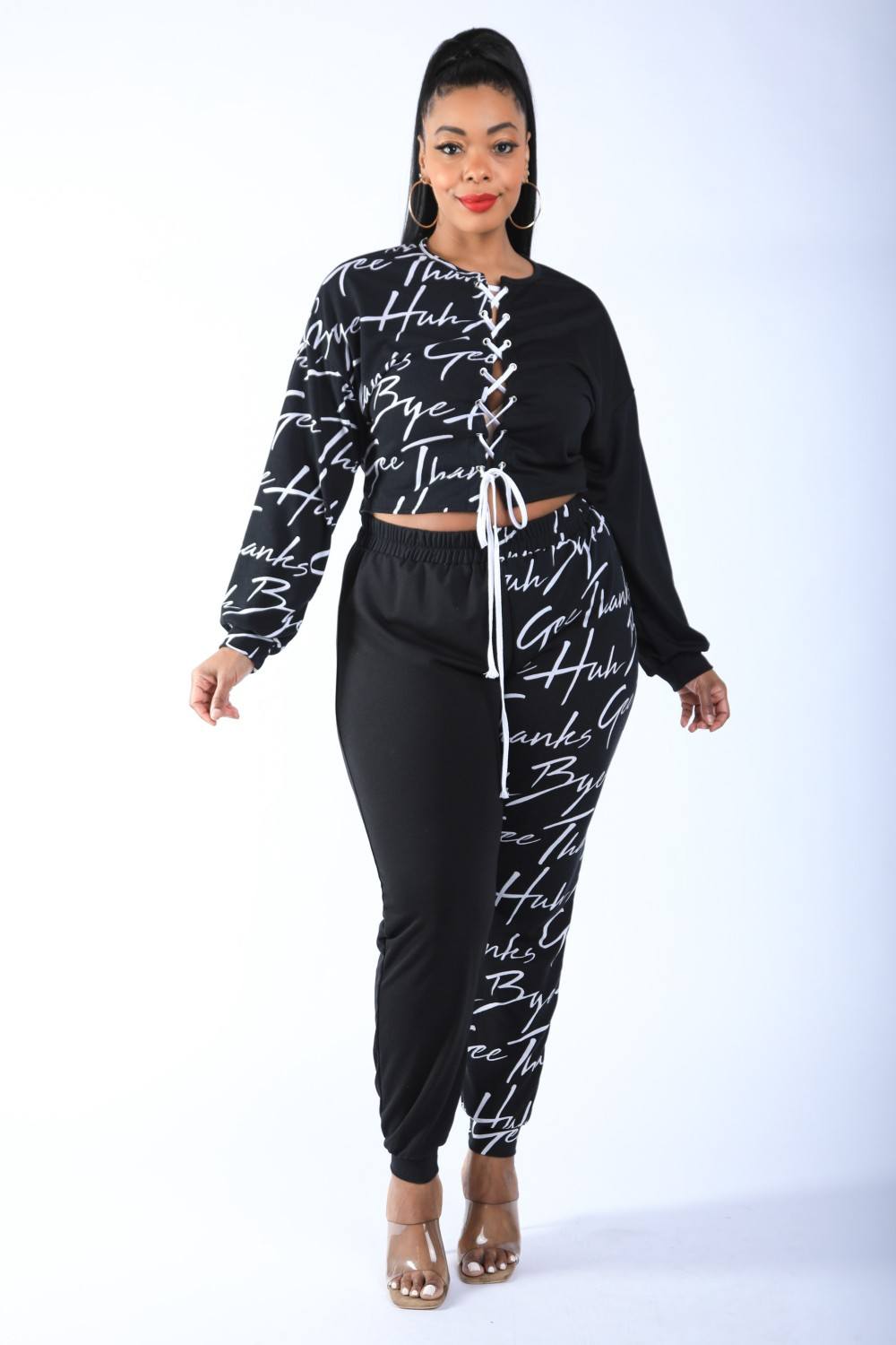 Curvy Two Toned Lace Up Jogger Set - Jus Fancee Boutique