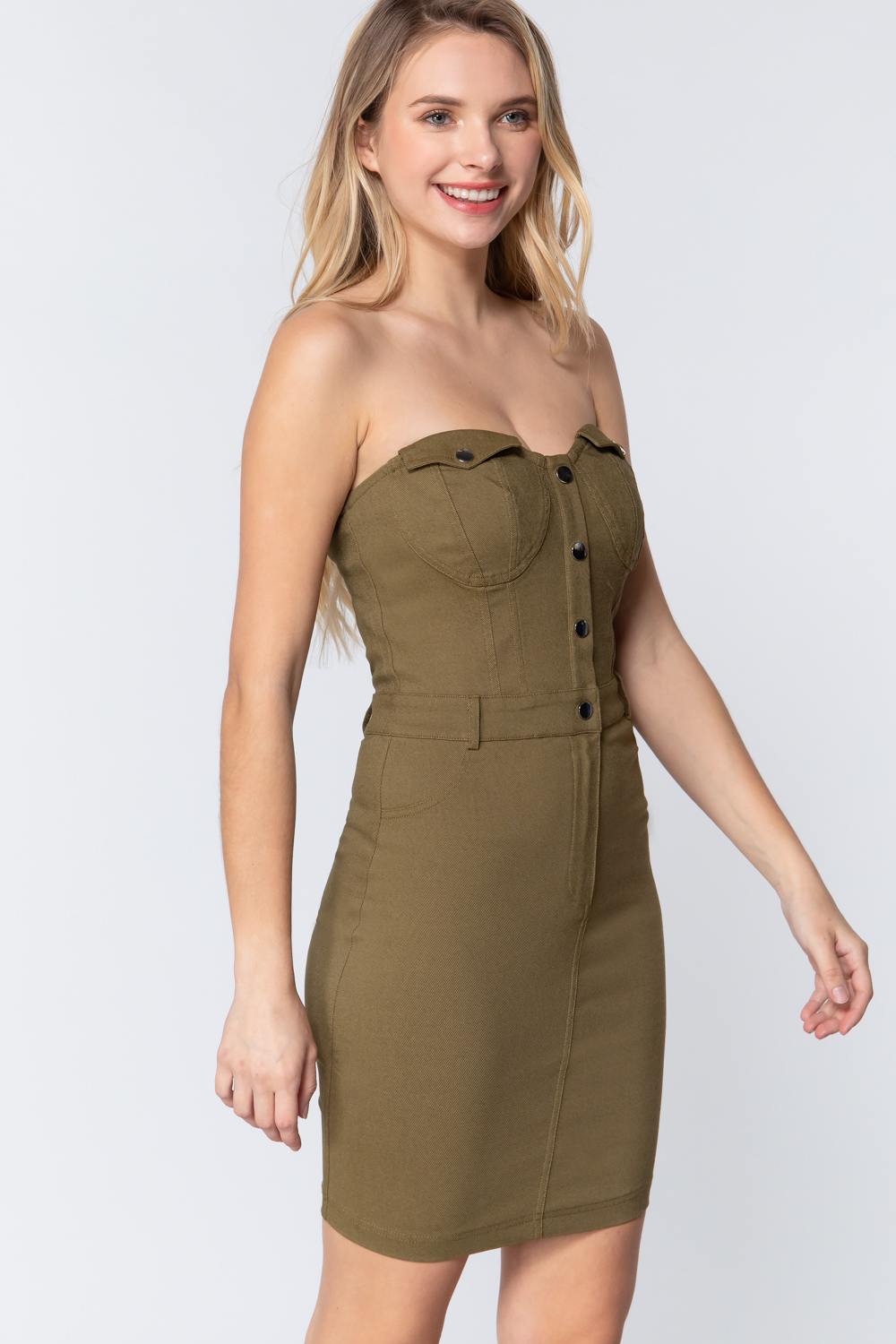Strapless Button Down Mini Dress - Jus Fancee Boutique