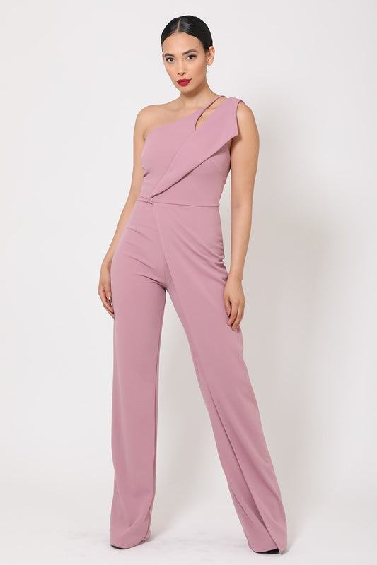 One Shoulder Jumpsuit W/ Small Opening - Jus Fancee Boutique