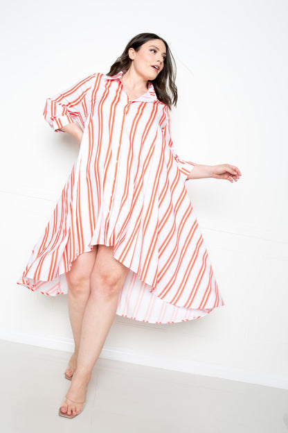 Curvy Button Down Stripe Shirt Dress