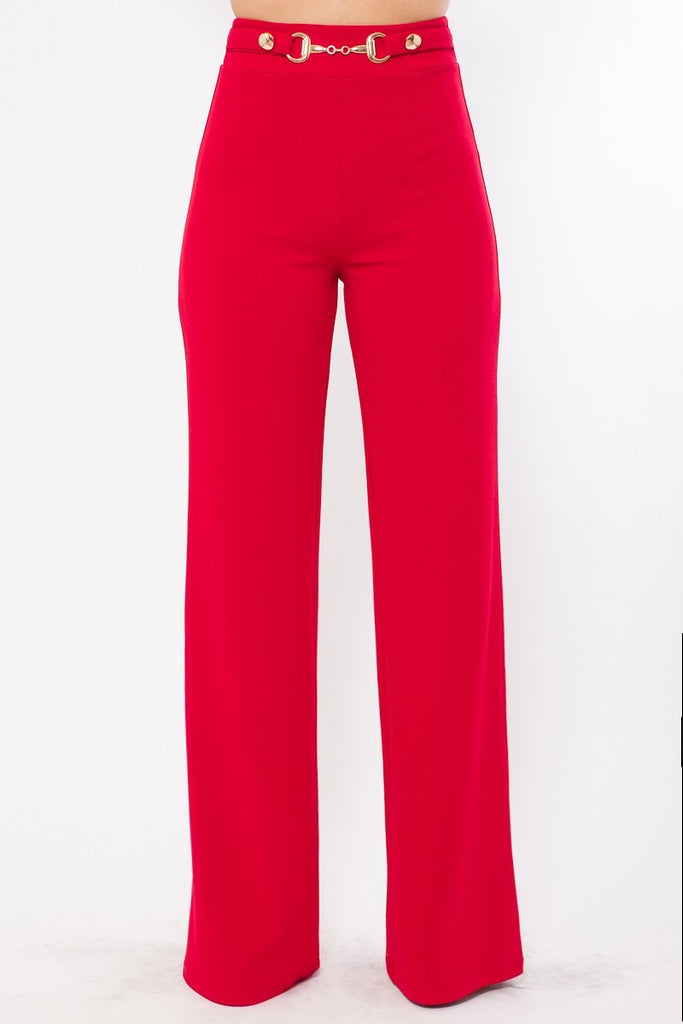 Red Buckle Detailed Red Pants