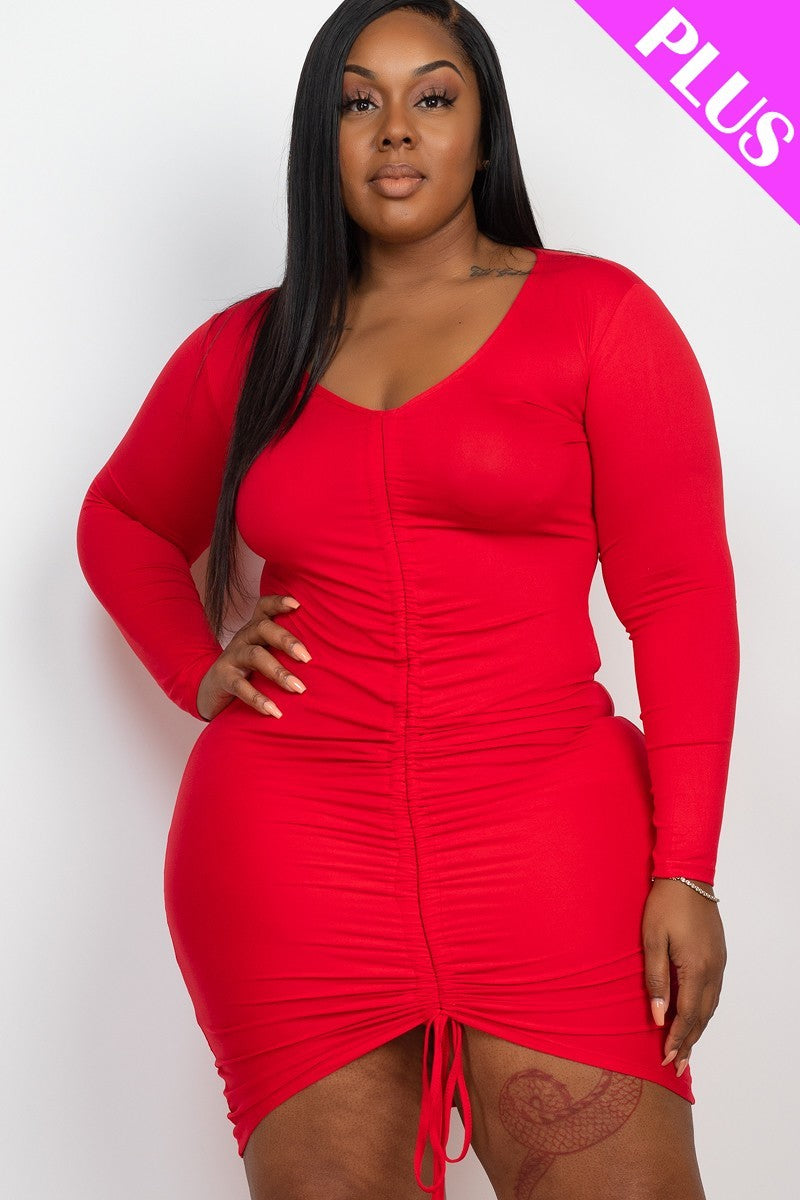 Curvy Drawstring Ruched Front Bodycon Dress