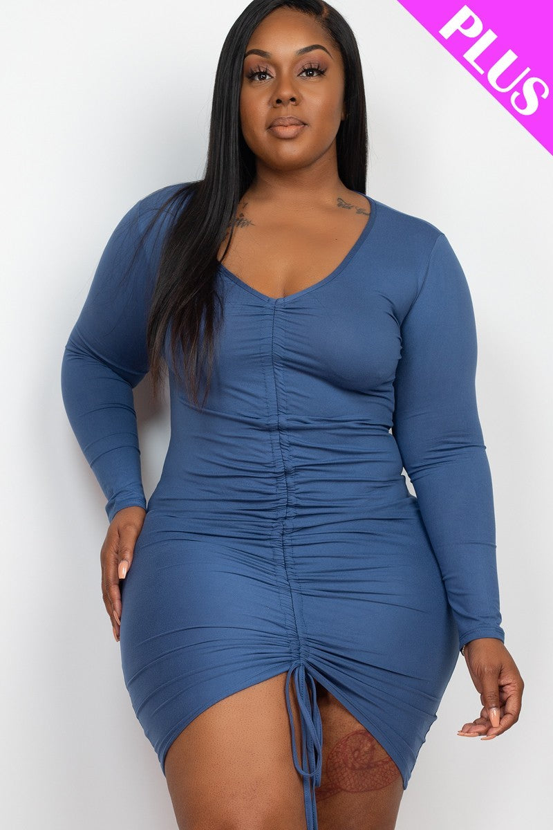 Curvy Drawstring Ruched Front Bodycon Dress