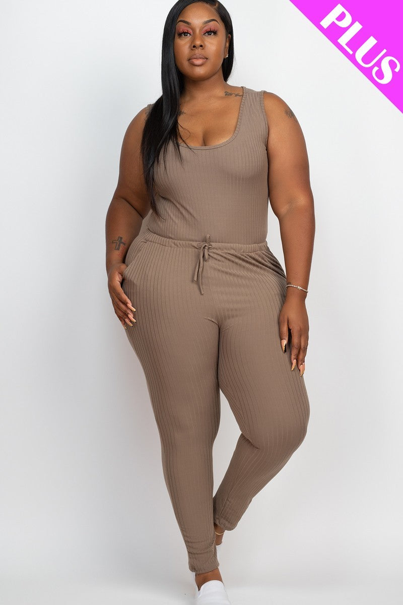 Plus Ribbed Casual Jumpsuit