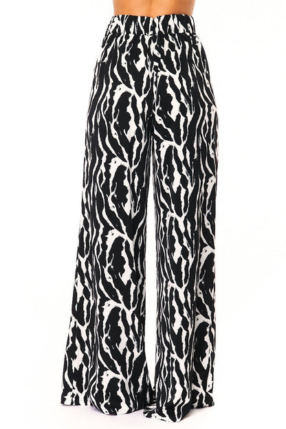 Business Casual Printed Black and White Pants