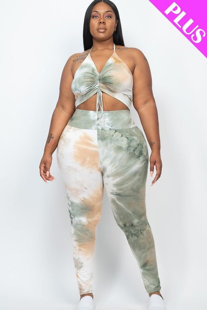 Curvy Stretch Jersey Ruched Crop Top & Leggings Set