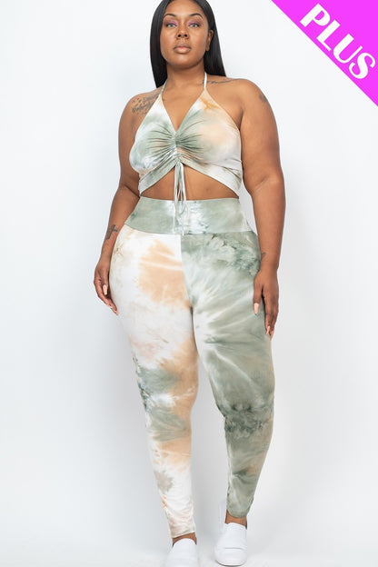 Curvy Stretch Jersey Ruched Crop Top & Leggings Set