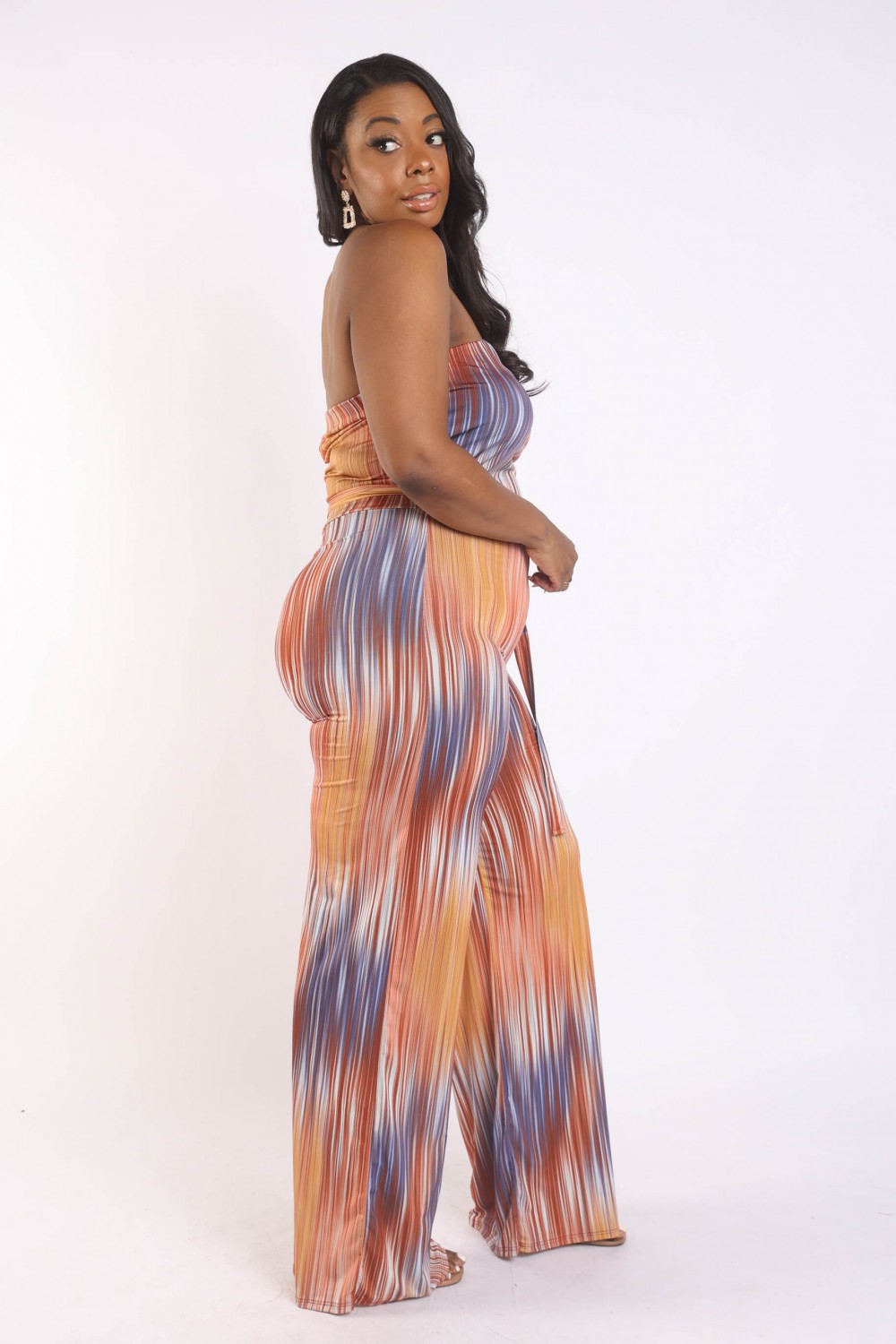 Fall of Colors Wide Leg Tube Jumpsuit With Self Belt