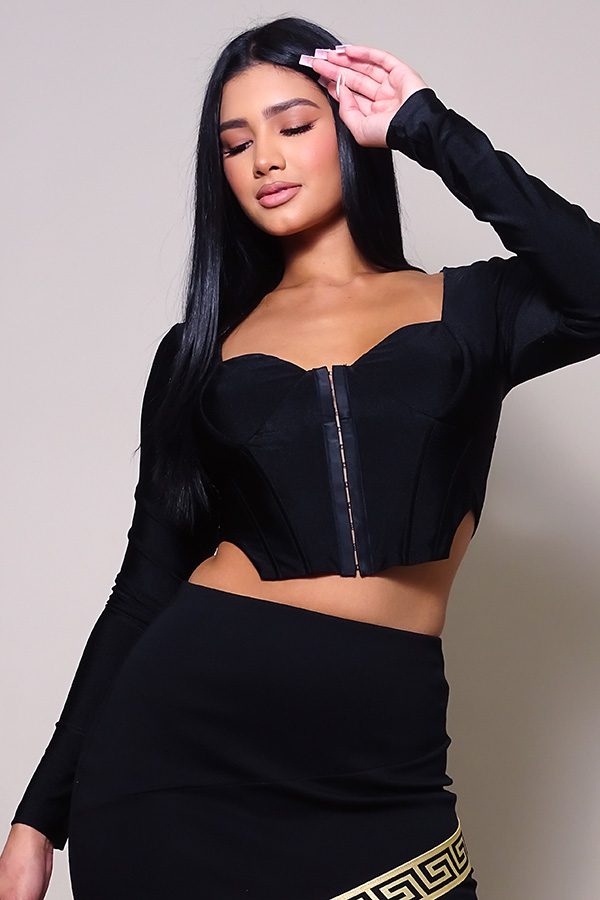 Long Sleeve Corset Top with Front Hook