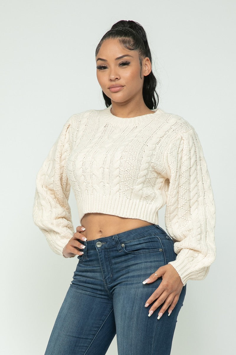 Cable Knitted Crop Top Sweater