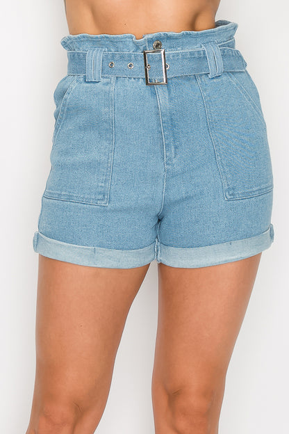 Paperbag Denim Shorts
