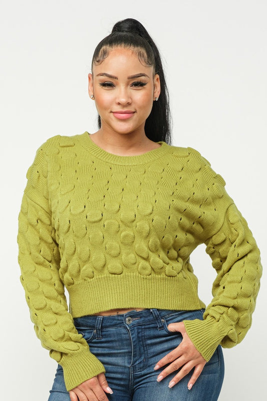 Soft Round Neck Puff Sweater Top