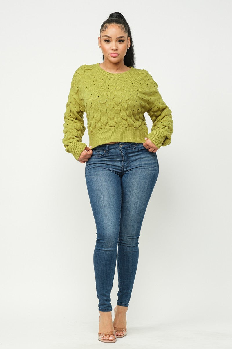 Soft Round Neck Puff Sweater Top