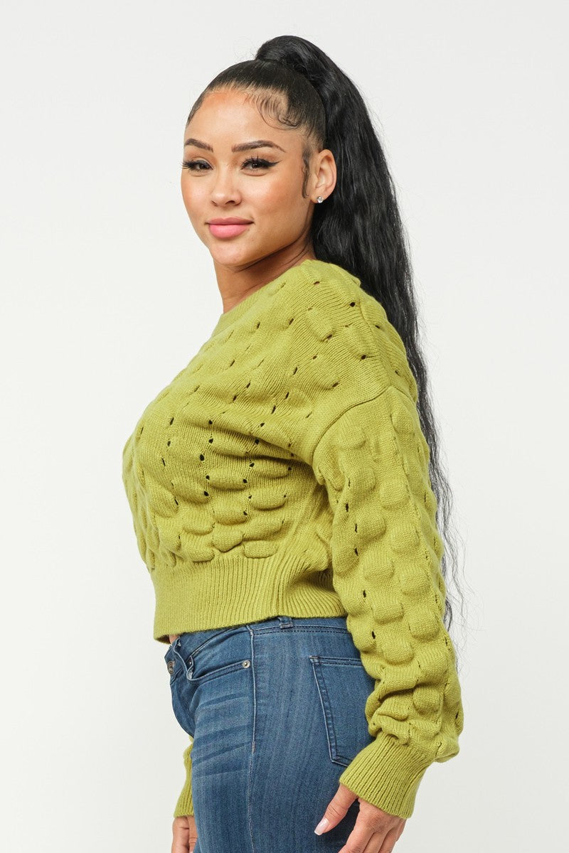 Soft Round Neck Puff Sweater Top