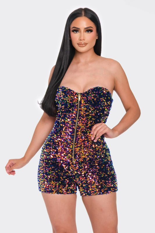Fab Sequined Tube Top Romper WITH A GOLD ZIPPER