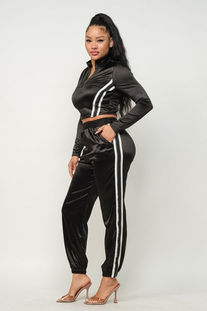 Zip Up Side Stripe Detail Jacket & Pants Set