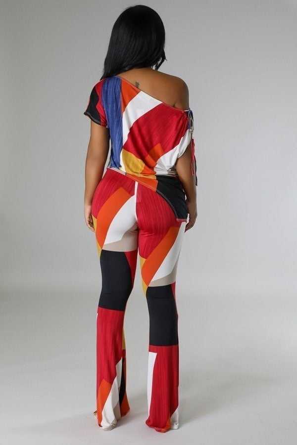 Multi Colored Off Shoulder and Pants Two-piece Set