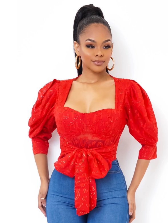 FRONT BOW TIE BLOUSE - Jus Fancee Boutique