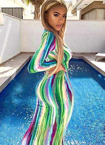 Colorful Printed Long Sleeve Maxi Dress