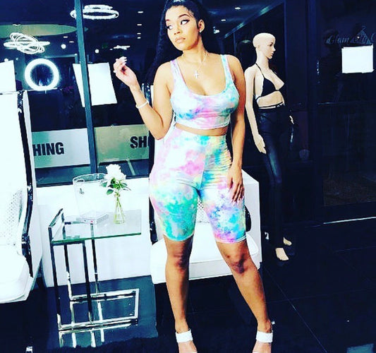 Tie Dye crop top and Biker shorts set - Jus Fancee Boutique